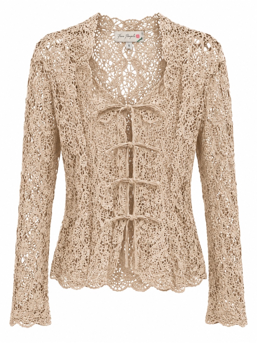Free People Tan Crochet Tie-Front Tunic